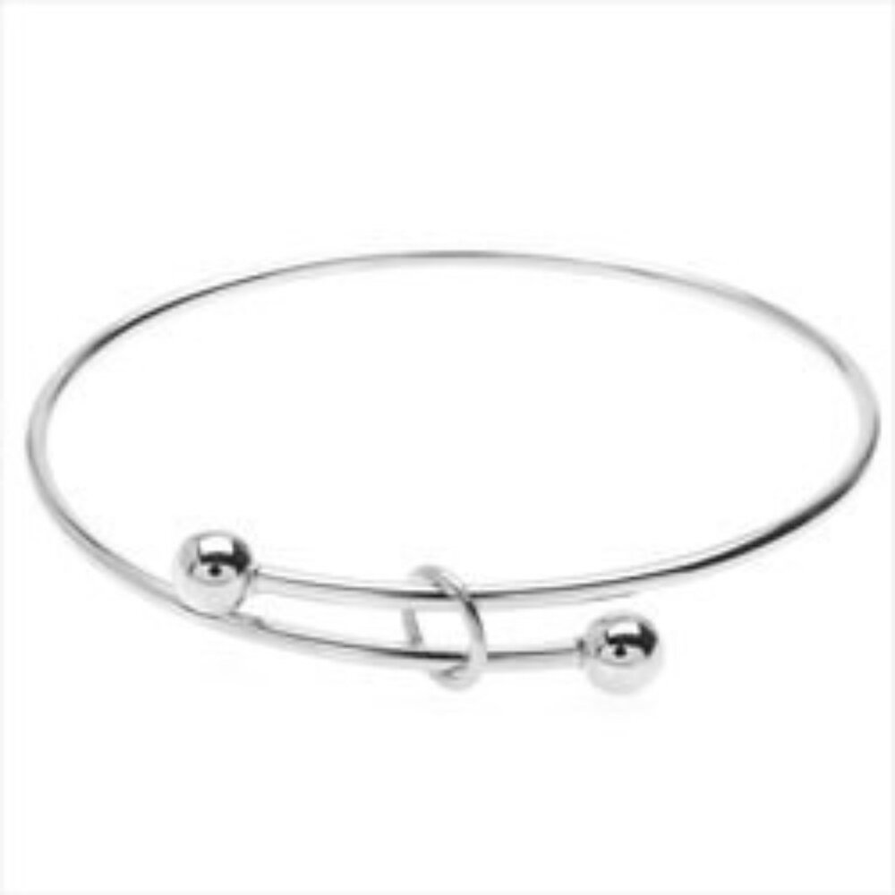 8 Adjustable EXPANDABLE Bangle Bracelet, Two Balls, Add a Charm, Bright Silver P